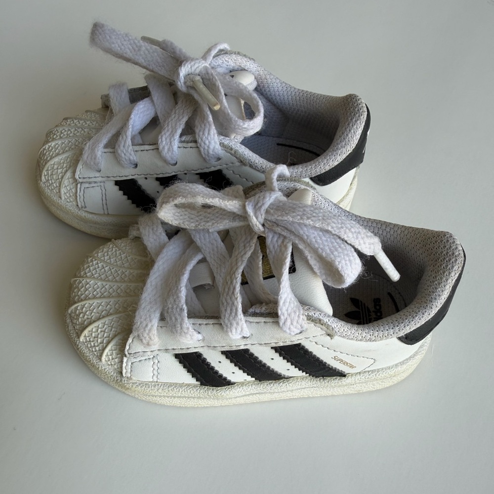 Adidas Kids White and Black Striped Sneakers